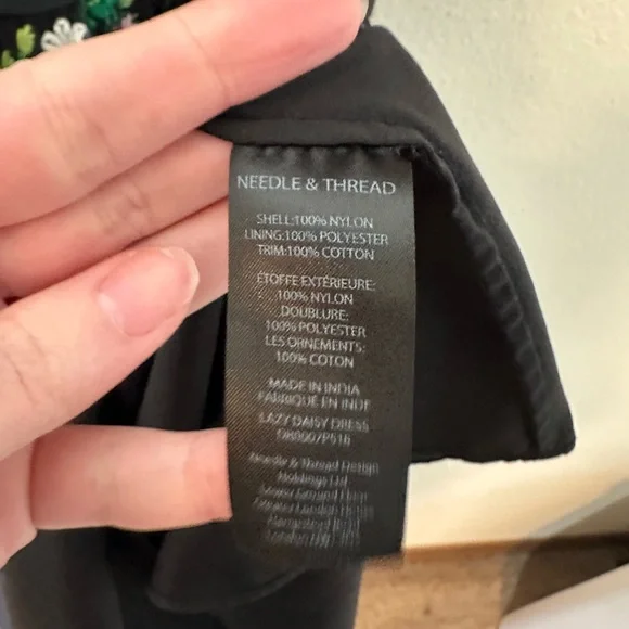 Needle & Thread Lazy Daisy Multicolor Floral Embroidered Black Midi Dress 4 - Picture 9 of 11